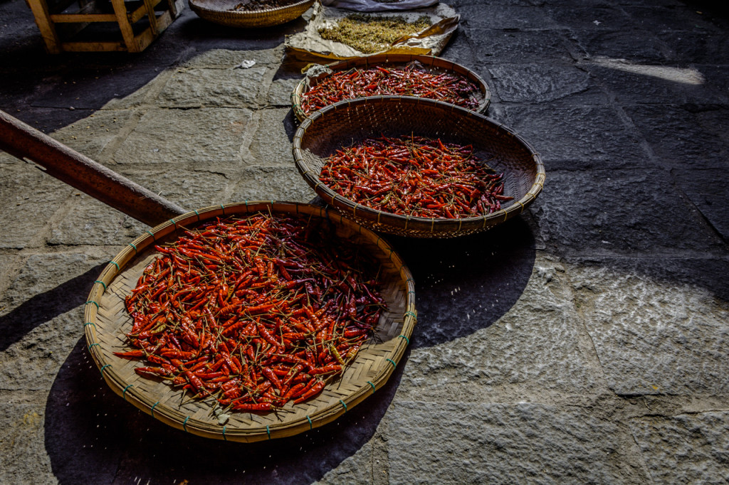 Chilies drying in the afternoon sun